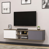 Comodă TV Ayze, Antracit - Nuc - Alb, 160x32x33 cm