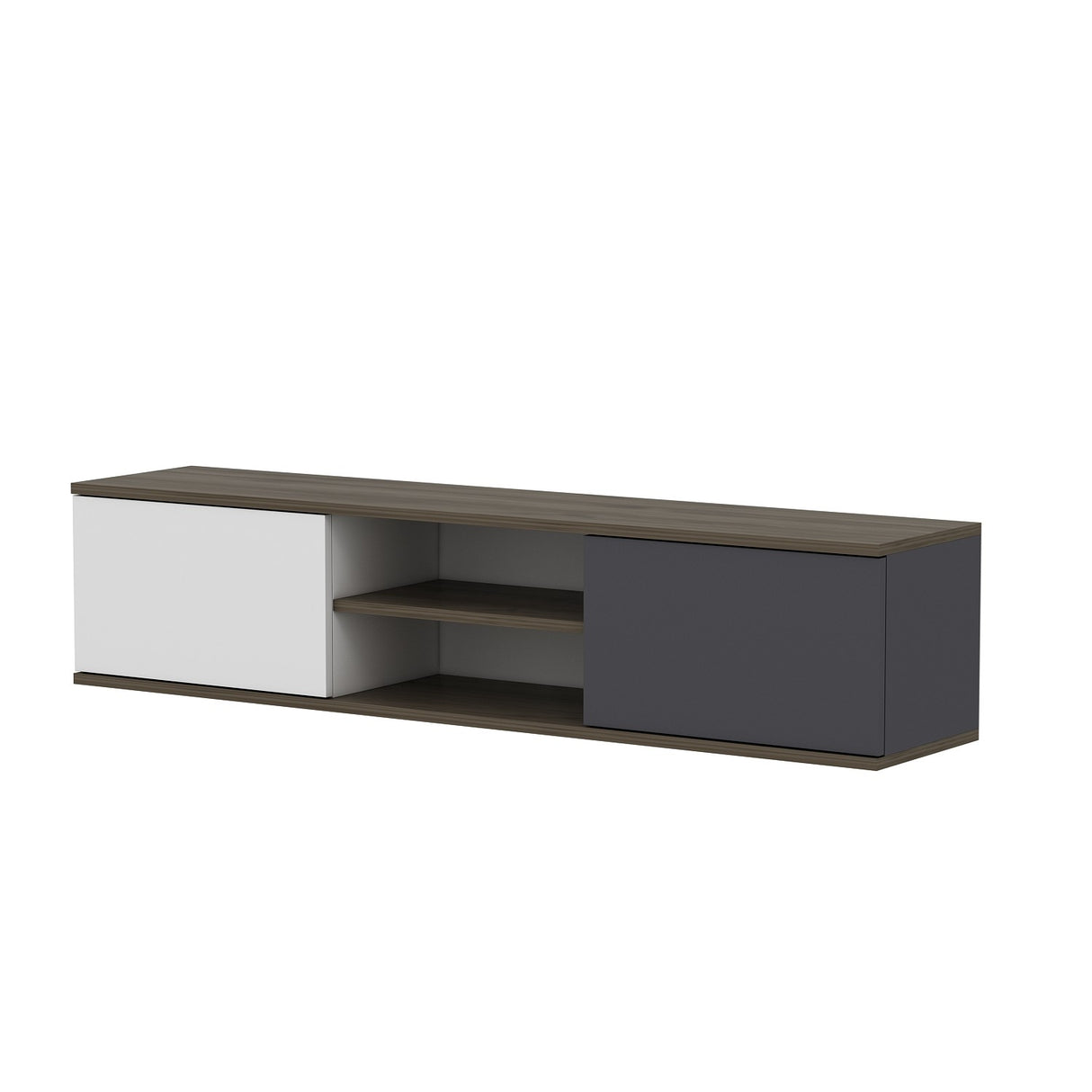 Comodă TV Ayze, Antracit - Nuc - Alb, 160x32x33 cm
