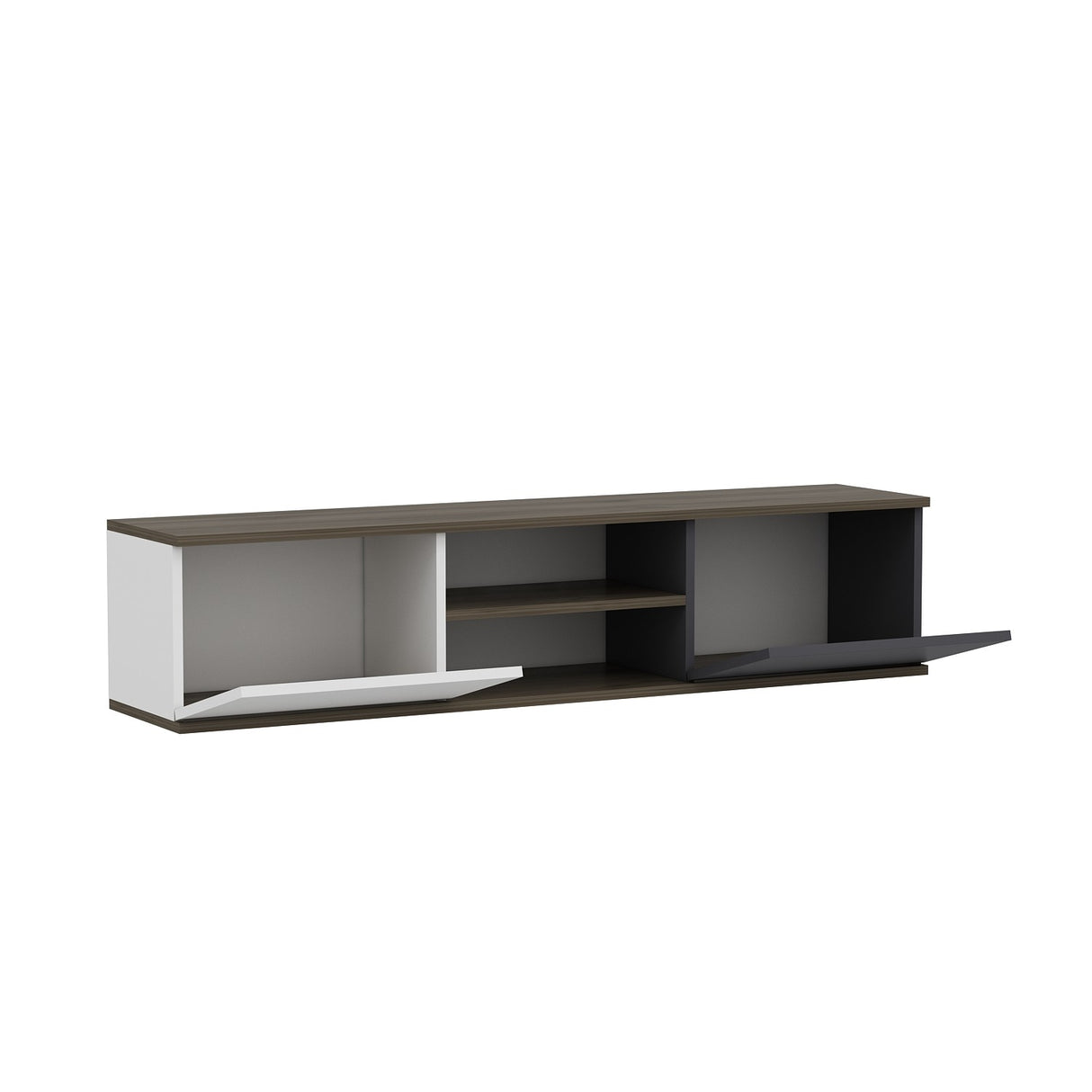 Comodă TV Ayze, Antracit - Nuc - Alb, 160x32x33 cm