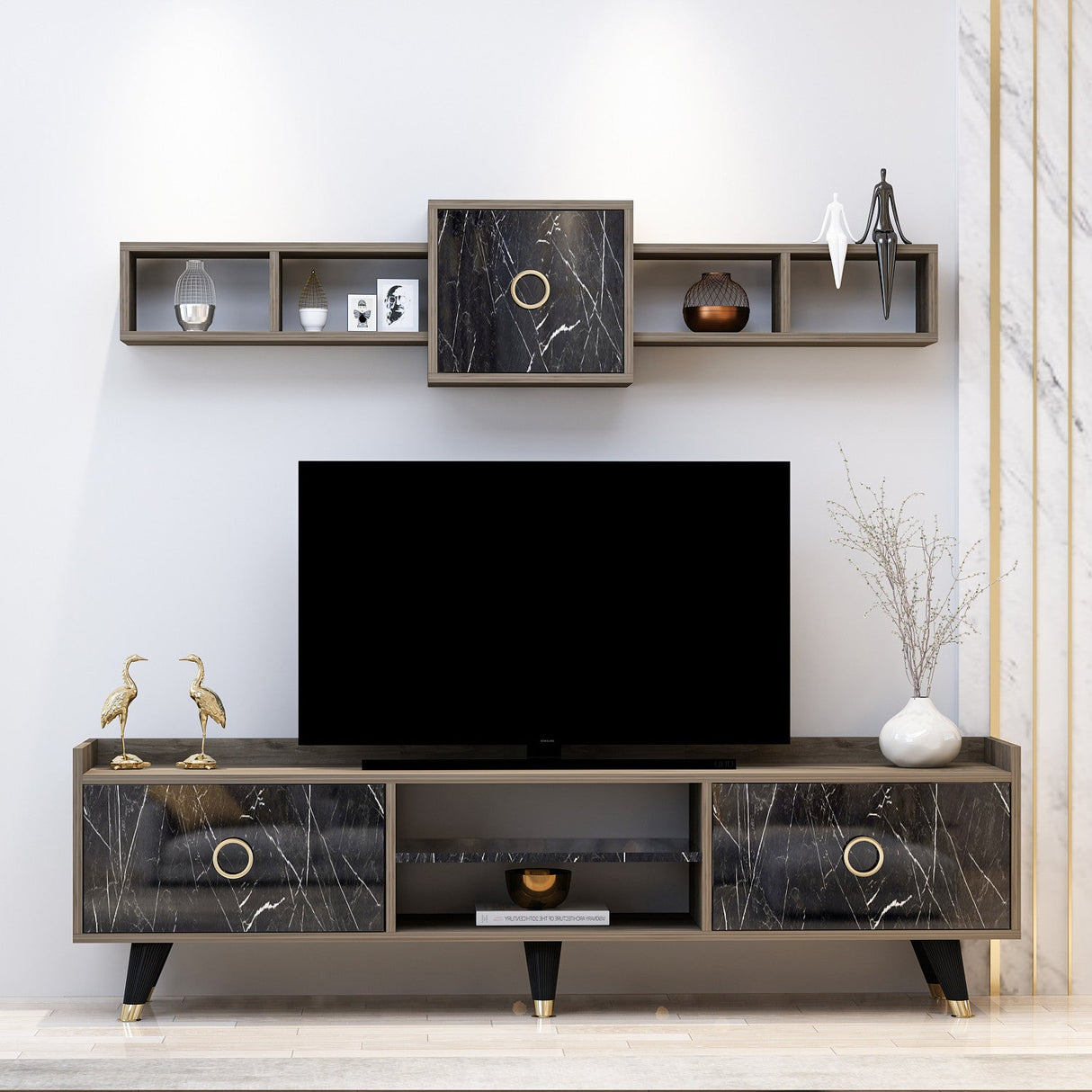 Comodă TV Rosa, Diverse culori, Diverse dimensiuni - Marble - 180x35x52 cm | SKU: 382NRC1117 | Comodă TV Rosa, varianta Marble - 180x35x52 cm, produs pentru amenajarea locuinței, disponibil online în România la CasaMob