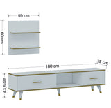 Comodă TV Aren, Diverse culori, 180x35x44 cm - Alb - Auriu | SKU: 382NRC1118 | Comodă TV Aren, 180x35x44 cm, varianta Alb - Auriu, produs pentru amenajarea locuinței, disponibil online în România la CasaMob