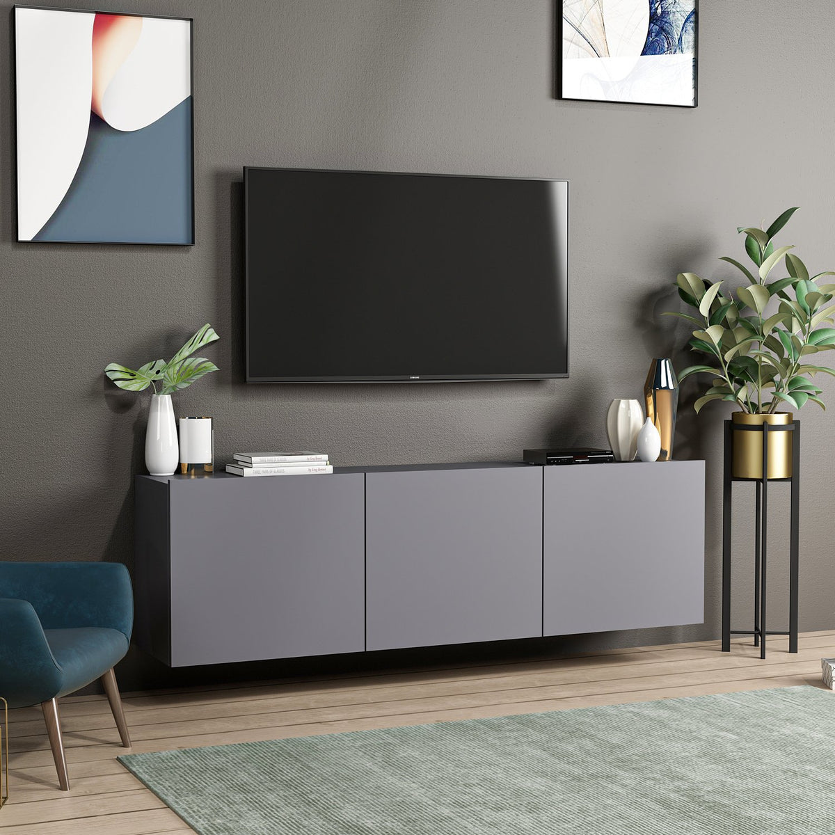 Comodă TV White, Antracit, 150x31x44 cm, SKU 382NRC1125, imagine 3