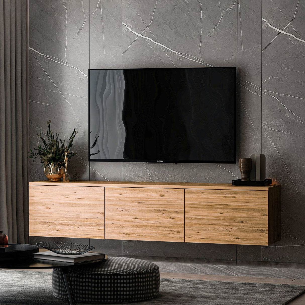 Comodă TV Neon, Diverse culori, 160x32x35 cm - Pin atlantic | SKU: 382NRC1132 | Comodă TV Neon, 160x32x35 cm, varianta Pin atlantic, produs pentru amenajarea locuinței, disponibil online în România la CasaMob