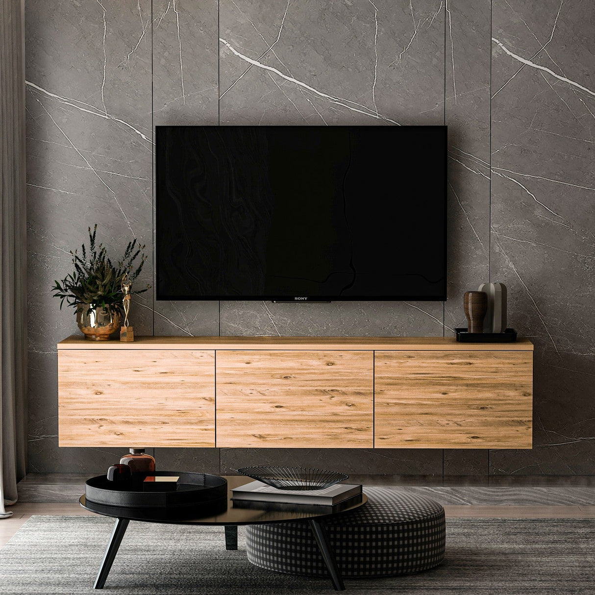 Comodă TV Neon, Diverse culori, 160x32x35 cm - Pin atlantic | SKU: 382NRC1132 | Comodă TV Neon, 160x32x35 cm, varianta Pin atlantic, produs pentru amenajarea locuinței, disponibil online în România la CasaMob