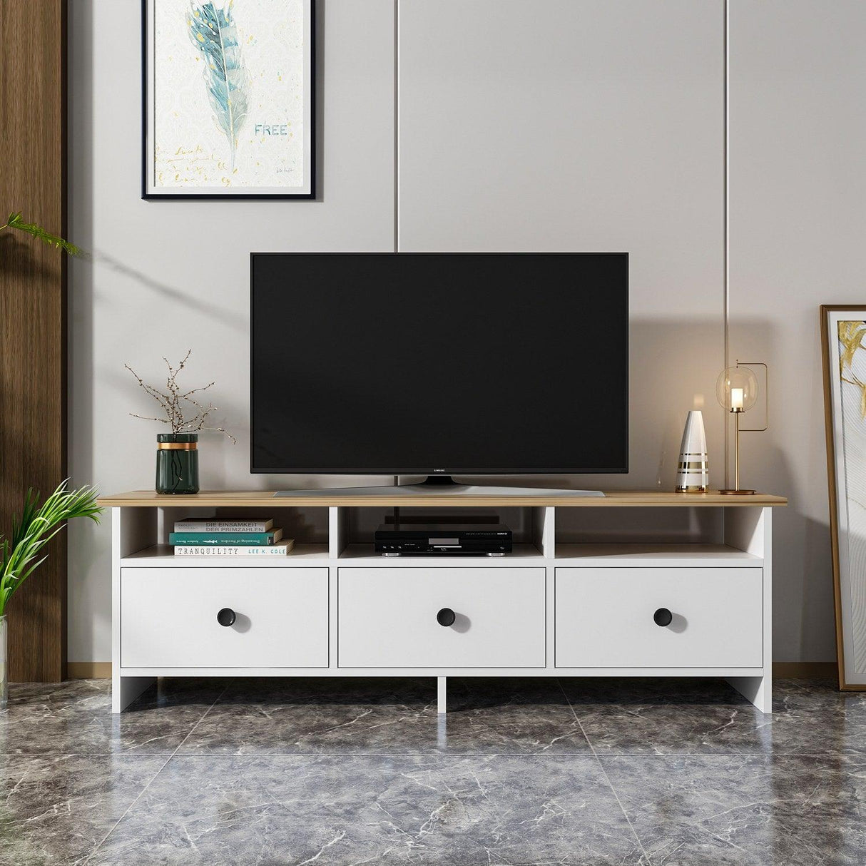 Comodă TV Oslo, Diverse culori, 150x36x47 cm - Alb - Sapphire | SKU: 382NRC1137 | Comodă TV Oslo, 150x36x47 cm, varianta Alb - Sapphire, produs pentru amenajarea locuinței, disponibil online în România la CasaMob