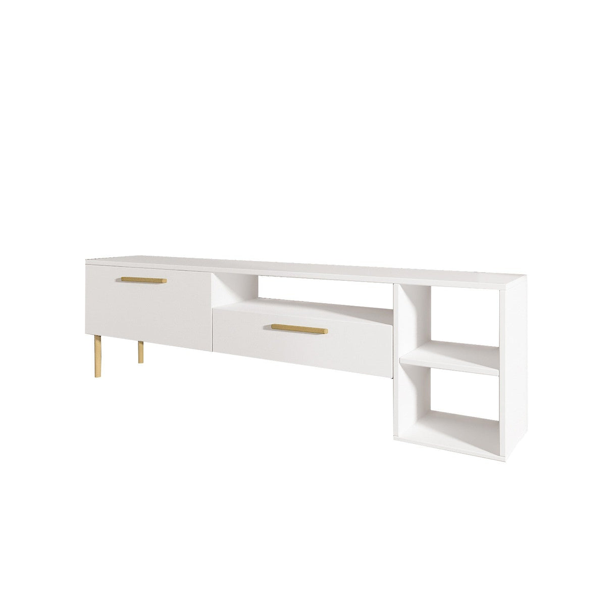 Comodă TV Parion, Diverse culori, 150x35x47 cm - Alb - Auriu | SKU: 382NRC1145 | Comodă TV Parion, 150x35x47 cm, varianta Alb - Auriu, produs pentru amenajarea locuinței, disponibil online în România la CasaMob