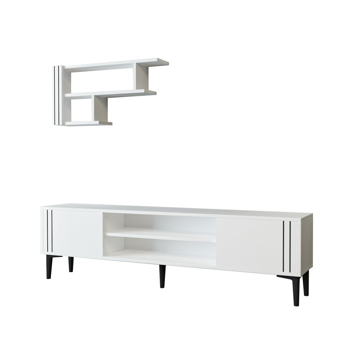 Comodă TV Snow Set, Diverse culori, 140x30x45 cm - Alb | SKU: 382NRC1146 | Comodă TV Snow Set, 140x30x45 cm, varianta Alb, produs pentru amenajarea locuinței, disponibil online în România la CasaMob
