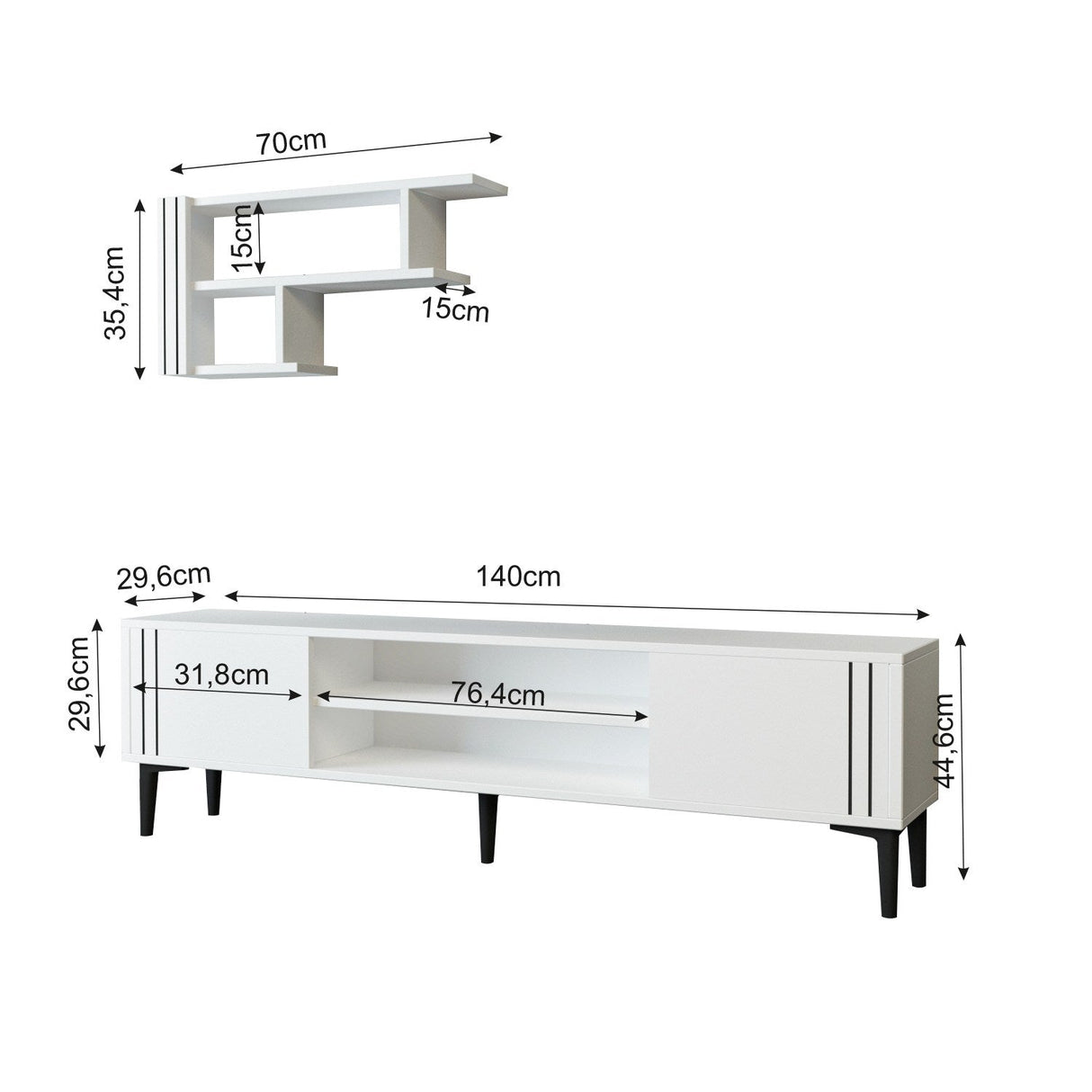 Comodă TV Snow Set, Diverse culori, 140x30x45 cm - Alb | SKU: 382NRC1146 | Comodă TV Snow Set, 140x30x45 cm, varianta Alb, produs pentru amenajarea locuinței, disponibil online în România la CasaMob