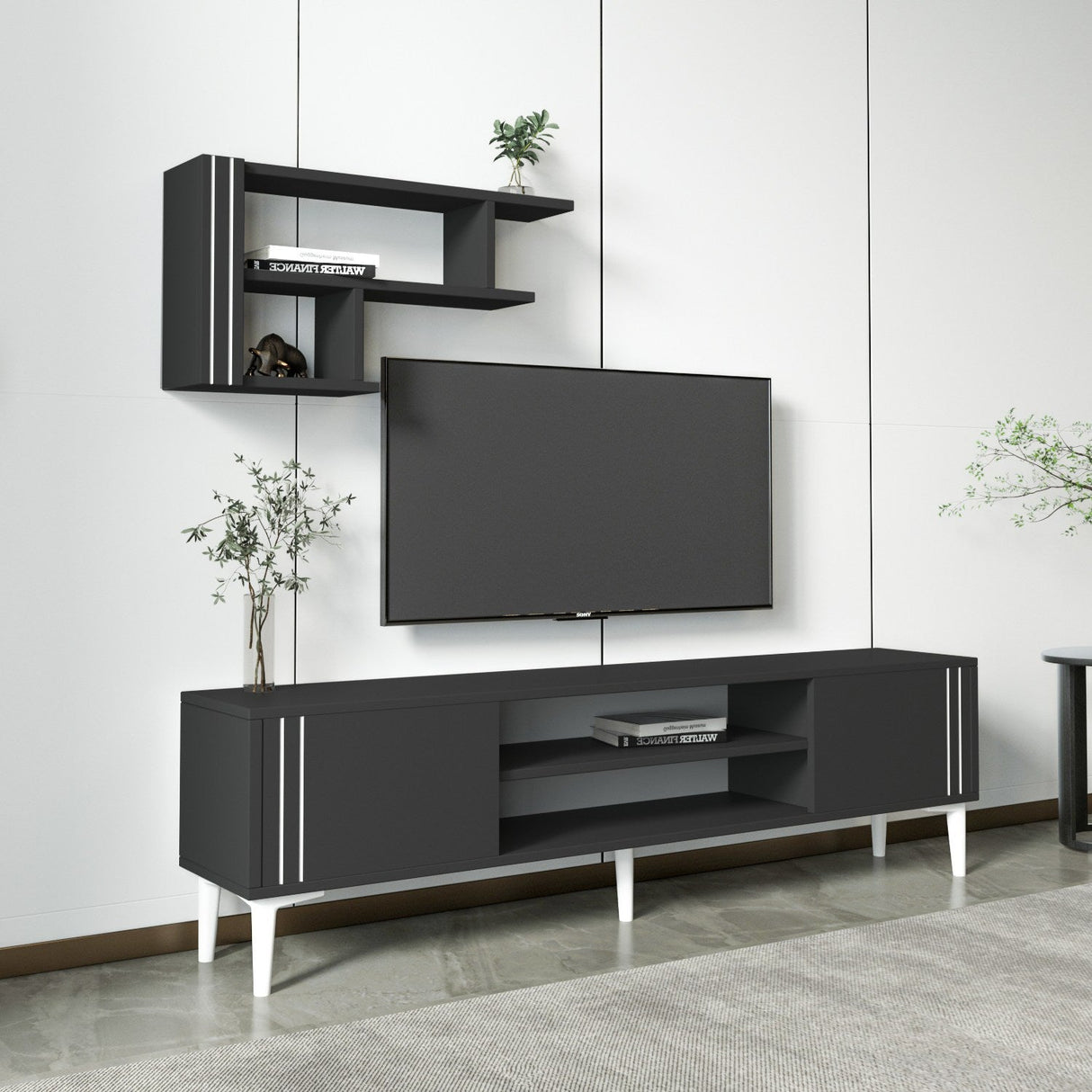 Comodă TV Snow Set, Diverse culori, 140x30x45 cm - Antracit | SKU: 382NRC1147 | Comodă TV Snow Set, 140x30x45 cm, varianta Antracit, produs pentru amenajarea locuinței, disponibil online în România la CasaMob