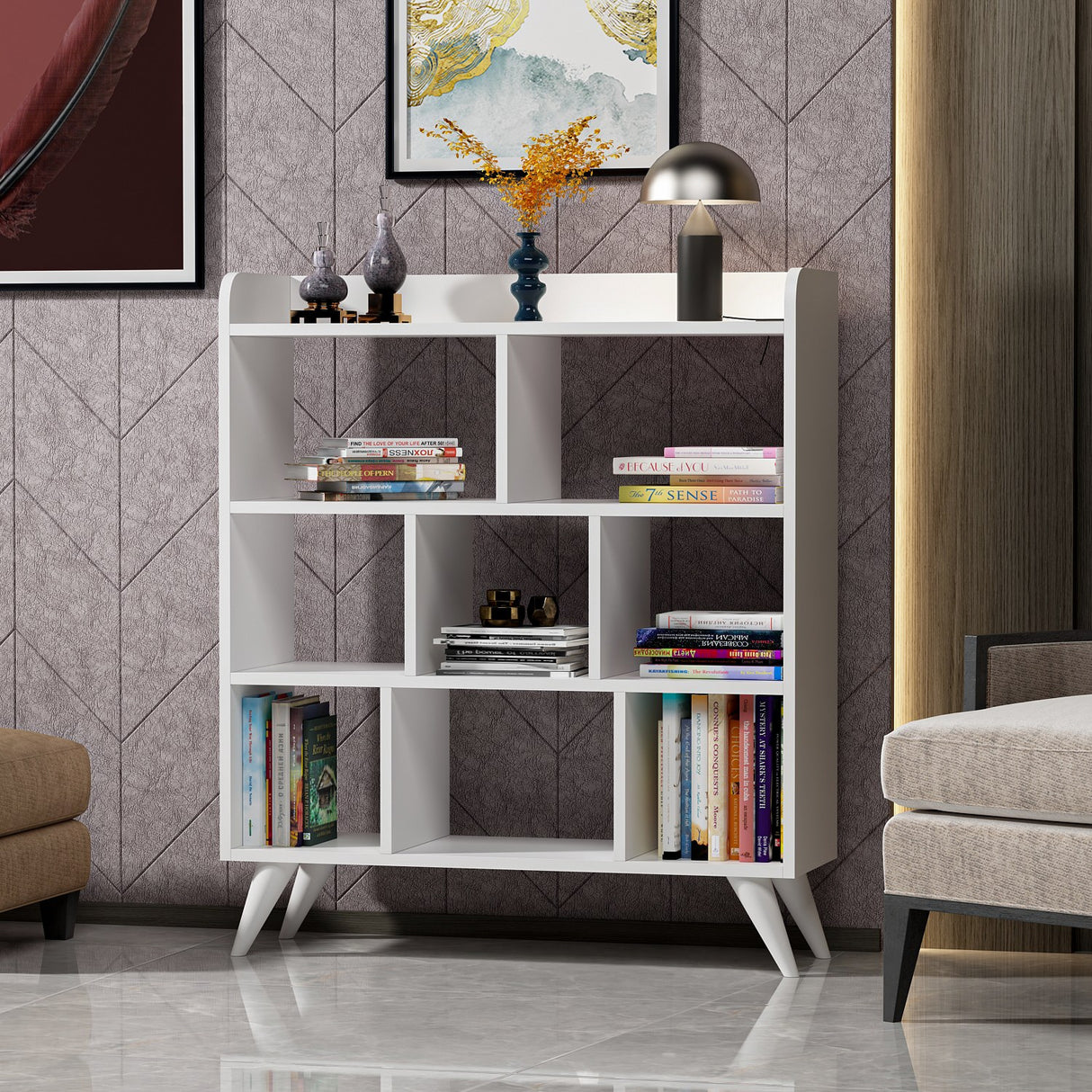 Bibliotecă Florida, Alb, 90x30x105 cm