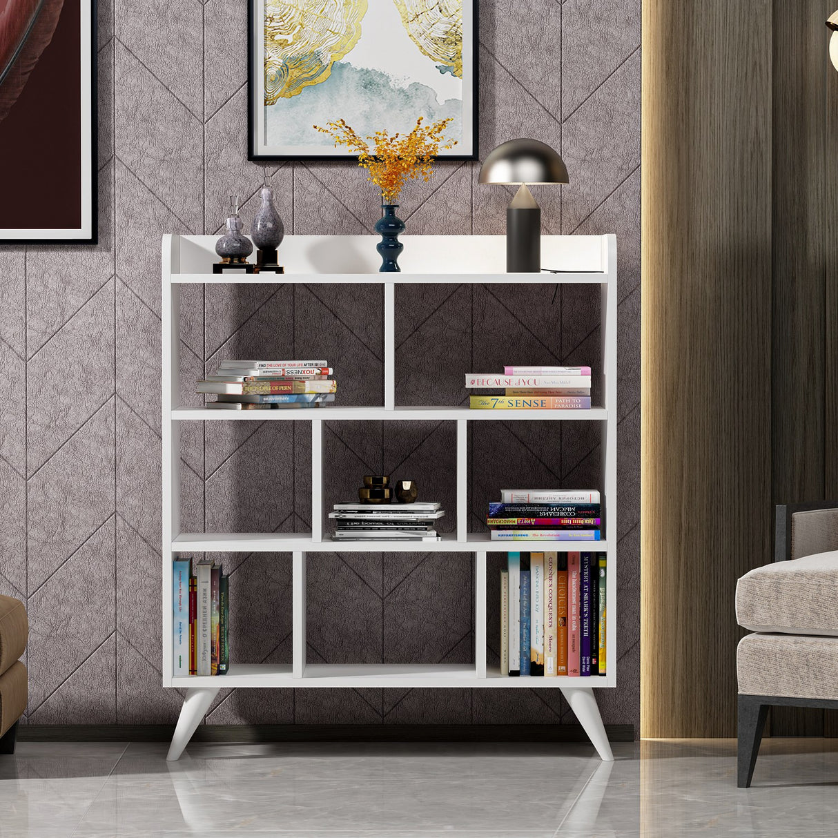 Bibliotecă Florida, Alb, 90x30x105 cm
