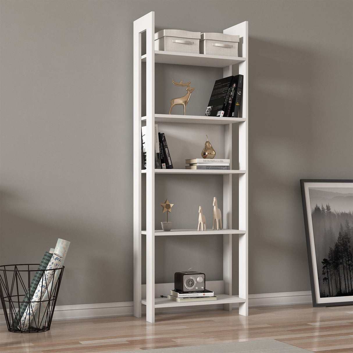 Bibliotecă Country, Diverse culori, 64x30x180 cm - Alb | SKU: 382NRC1305 | Bibliotecă Country, 64x30x180 cm, varianta Alb, produs pentru amenajarea locuinței, disponibil online în România la CasaMob