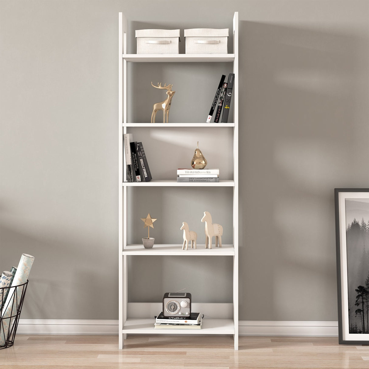 Bibliotecă Country, Diverse culori, 64x30x180 cm - Alb | SKU: 382NRC1305 | Bibliotecă Country, 64x30x180 cm, varianta Alb, produs pentru amenajarea locuinței, disponibil online în România la CasaMob