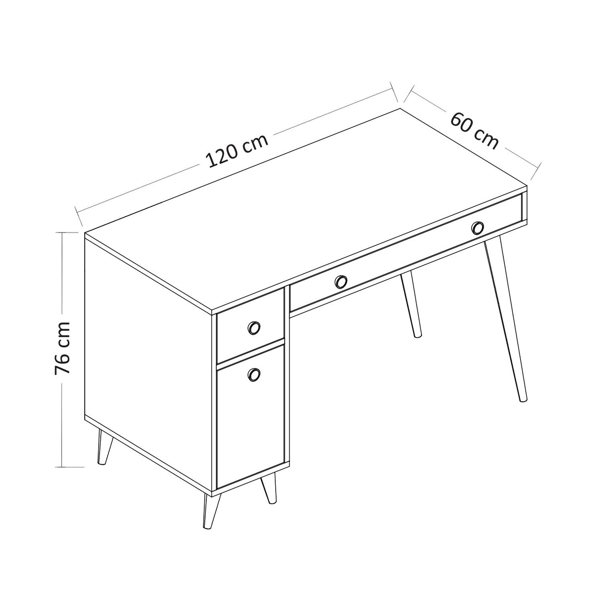 Birou Inarch, Alb - Stejar, 120x60x76 cm