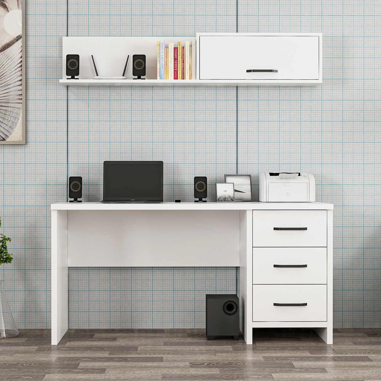 Birou Troy, Alb, 150x60x75 cm