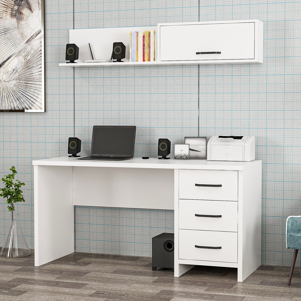 Birou Troy, Alb, 150x60x75 cm