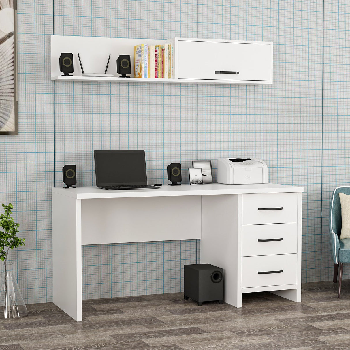 Birou Troy, Alb, 150x60x75 cm