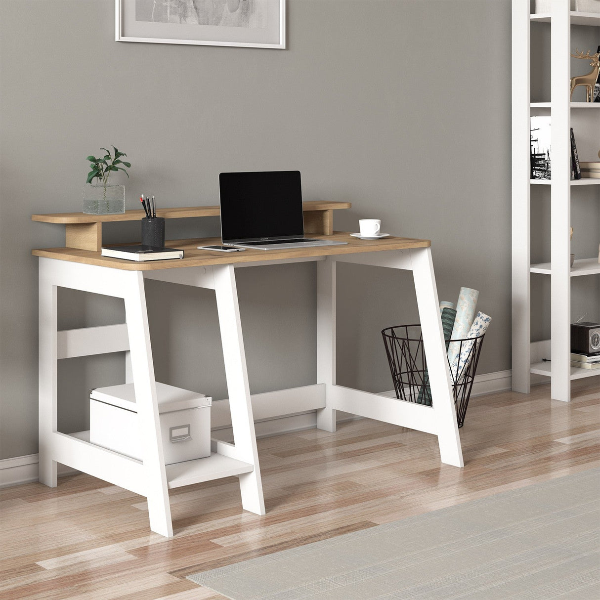 Birou Country, Diverse culori, 120x60x73 cm - Alb - Stejar | SKU: 382NRC1409 | Birou Country, 120x60x73 cm, varianta Alb - Stejar, produs pentru amenajarea locuinței, disponibil online în România la CasaMob