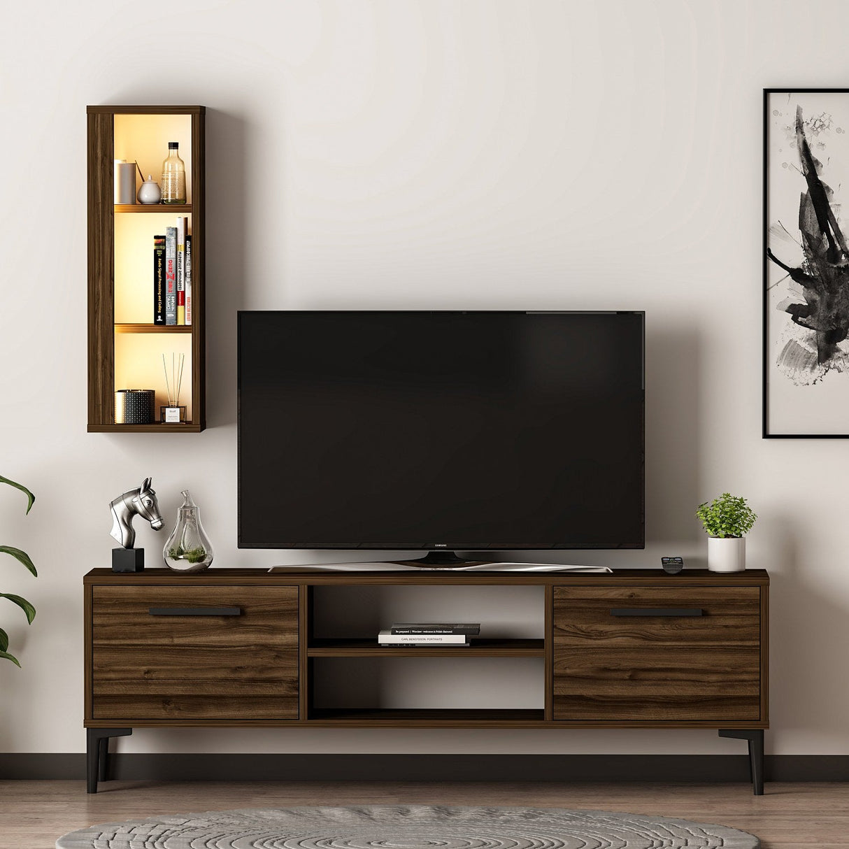 Comodă TV Bien, Diverse culori, 150x30x48 cm - Nuc | SKU: 382NRC1520 | Comodă TV Bien, 150x30x48 cm, varianta Nuc, produs pentru amenajarea locuinței, disponibil online în România la CasaMob