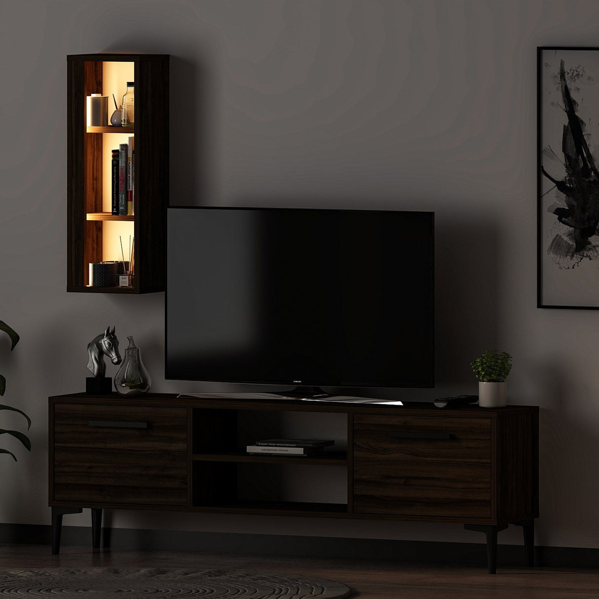 Comodă TV Bien, Diverse culori, 150x30x48 cm - Nuc | SKU: 382NRC1520 | Comodă TV Bien, 150x30x48 cm, varianta Nuc, produs pentru amenajarea locuinței, disponibil online în România la CasaMob