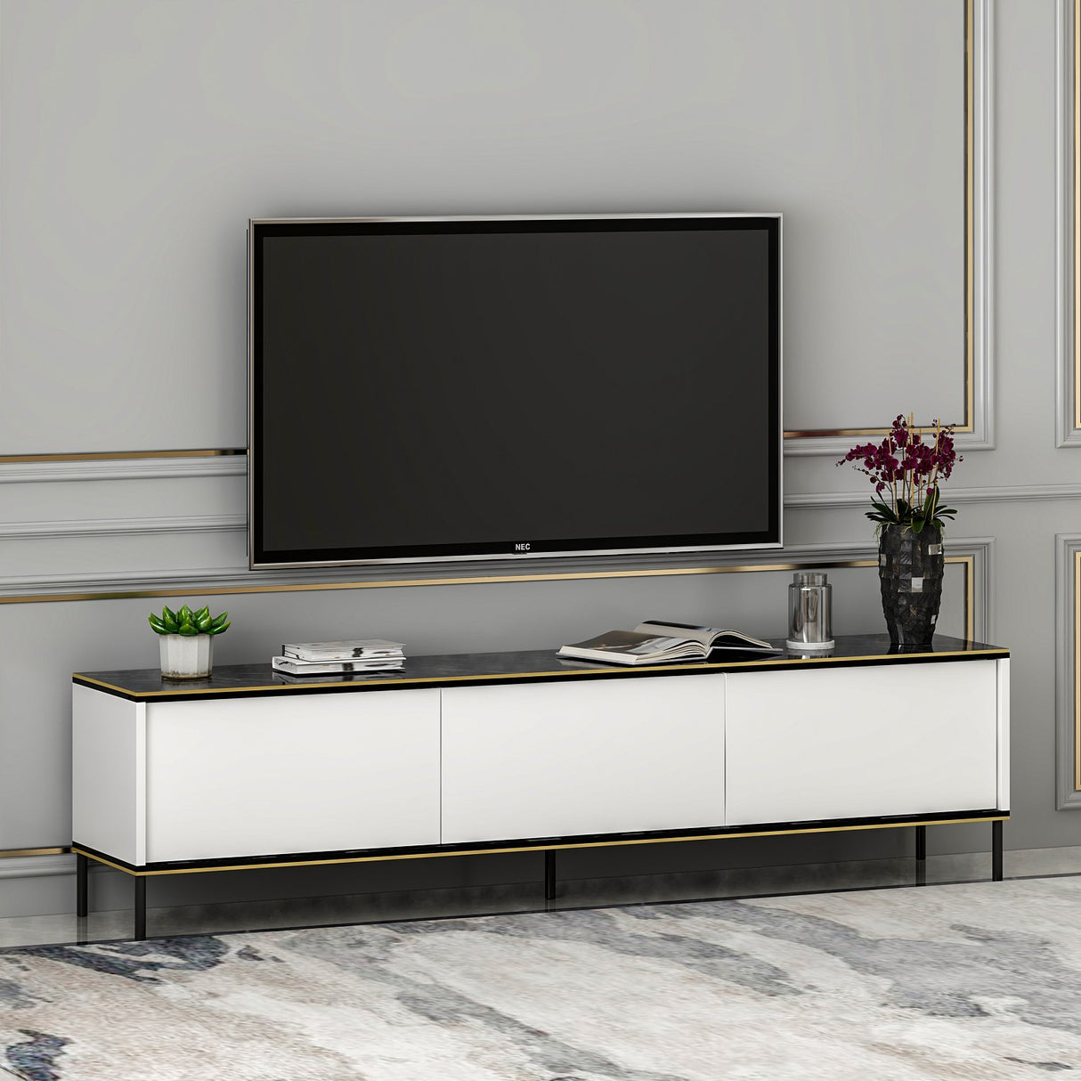 Comodă TV Imaj - Whıte, Alb, 180x35x45 cm