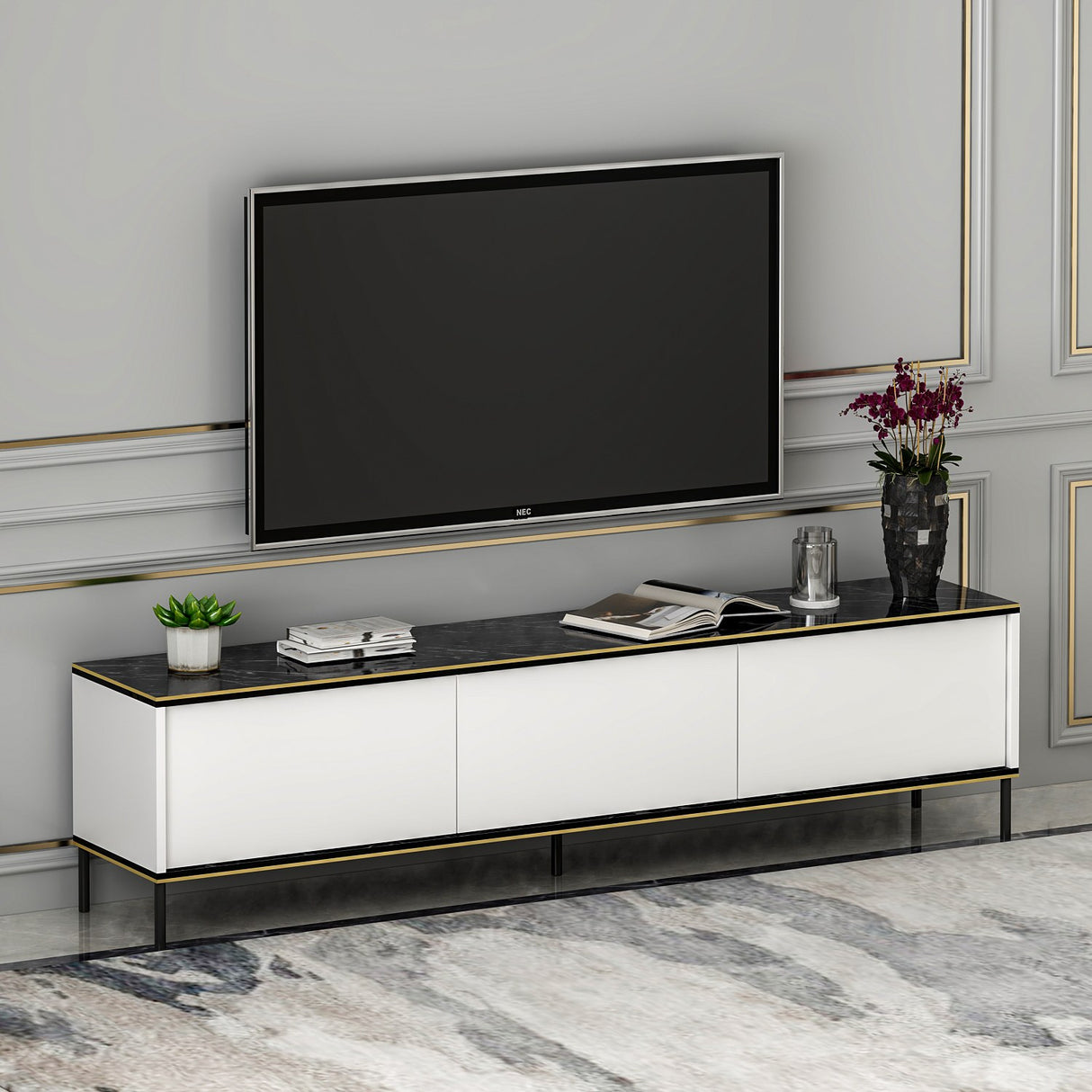 Comodă TV Imaj - Whıte, Alb, 180x35x45 cm