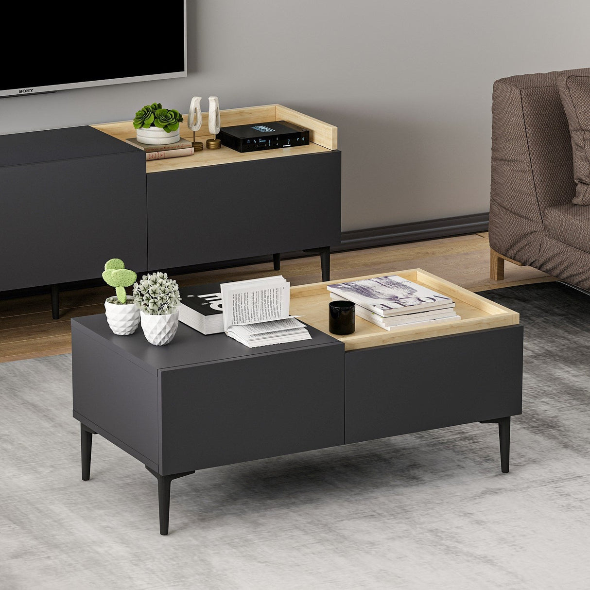 Măsuță de cafea Mia, Diverse culori, 92x45x39 cm - Antracit | SKU: 382NRC1529 | Măsuță de cafea Mia, 92x45x39 cm, varianta Antracit, produs pentru amenajarea locuinței, disponibil online în România la CasaMob