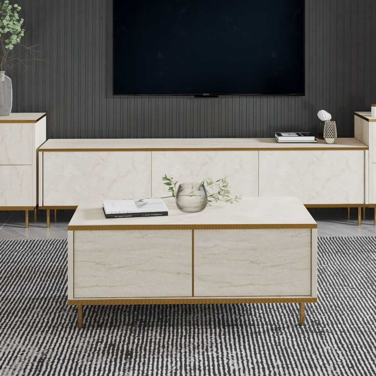 Măsuță de cafea Imaj, Diverse culori, 90x45x40 cm - Travertin - Auriu | SKU: 382NRC1532 | Măsuță de cafea Imaj, 90x45x40 cm, varianta Travertin - Auriu, produs pentru amenajarea locuinței, disponibil online în România la CasaMob