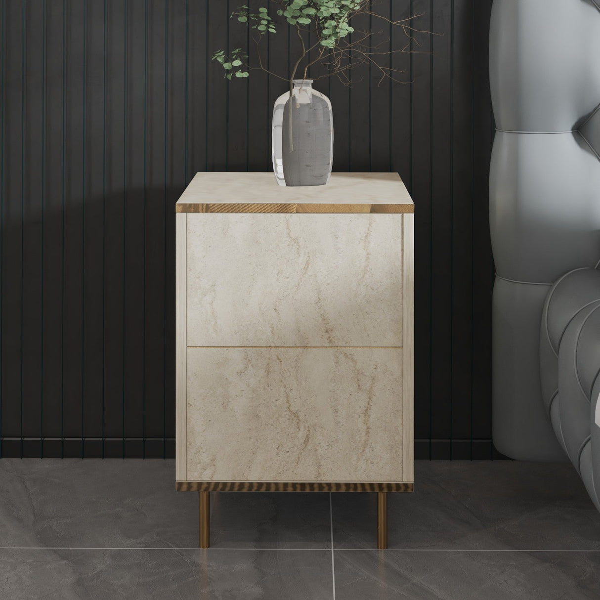 Noptieră Imaj, Diverse culori, 40x35x60 cm - Travertin - Auriu | SKU: 382NRC1808 | Noptieră Imaj, 40x35x60 cm, varianta Travertin - Auriu, produs pentru amenajarea locuinței, disponibil online în România la CasaMob