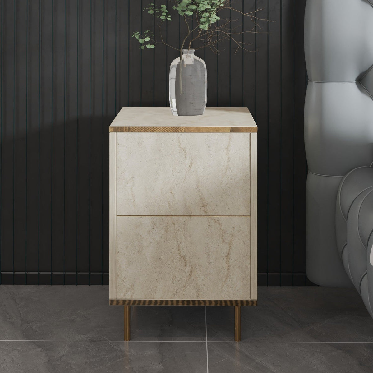 Travertin - Auriu | SKU: 382NRC1808 | Noptieră Imaj, 40x35x60 cm, varianta Travertin - Auriu, produs pentru amenajarea locuinței, disponibil online în România la CasaMob