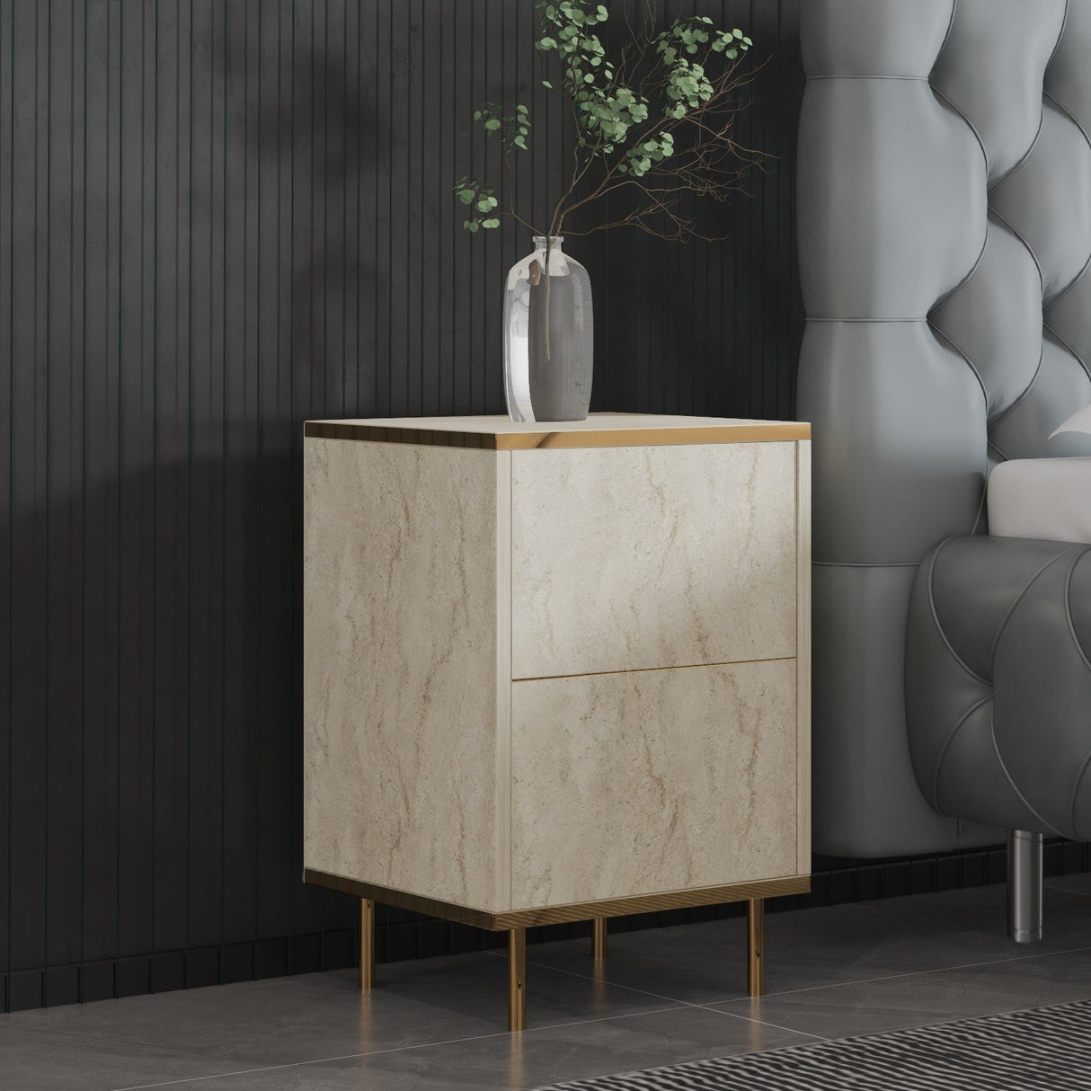 Noptieră Imaj, Diverse culori, 40x35x60 cm - Travertin - Auriu | SKU: 382NRC1808 | Noptieră Imaj, 40x35x60 cm, varianta Travertin - Auriu, produs pentru amenajarea locuinței, disponibil online în România la CasaMob