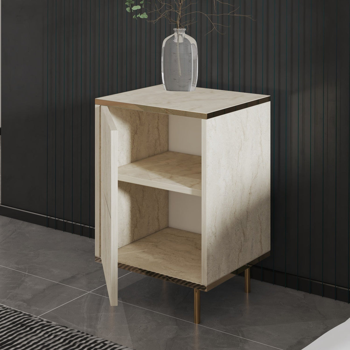 Noptieră Imaj, Diverse culori, 40x35x60 cm - Travertin - Auriu | SKU: 382NRC1808 | Noptieră Imaj, 40x35x60 cm, varianta Travertin - Auriu, produs pentru amenajarea locuinței, disponibil online în România la CasaMob