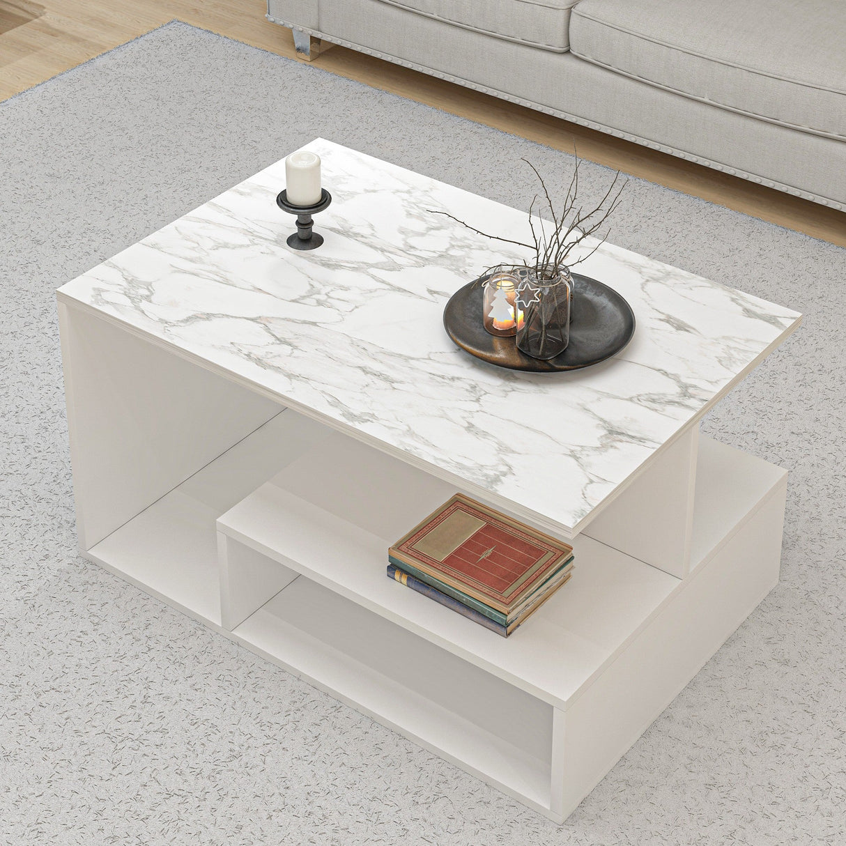 Măsuță de cafea Vera, Diverse culori, 90x60x49 cm - Alb - Marble | SKU: 382NRC2505 | Măsuță de cafea Vera, 90x60x49 cm, varianta Alb - Marble, produs pentru amenajarea locuinței, disponibil online în România la CasaMob
