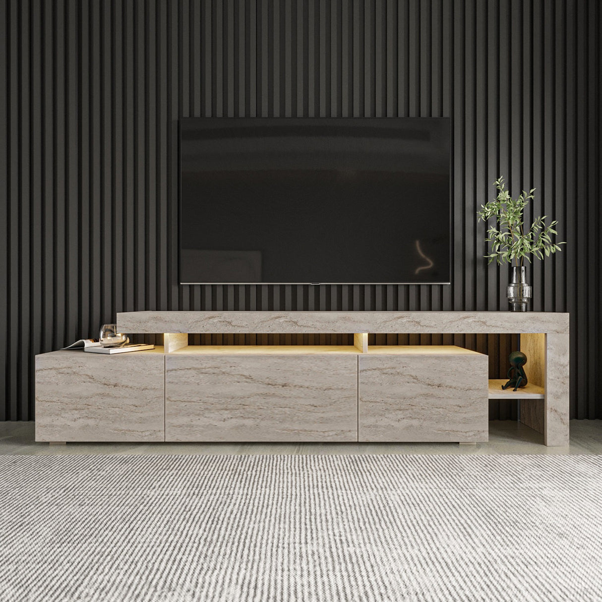Comodă TV Beliz, Travertin, 192x37x53 cm