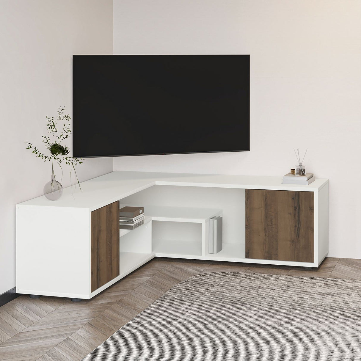 Comodă TV Rosa, Diverse culori, Diverse dimensiuni - Alb - Antique walnut - 120x35x40 cm | SKU: 382NRC2521 | Comodă TV Rosa, varianta Alb - Antique walnut - 120x35x40 cm, produs pentru amenajarea locuinței, disponibil online în România la CasaMob