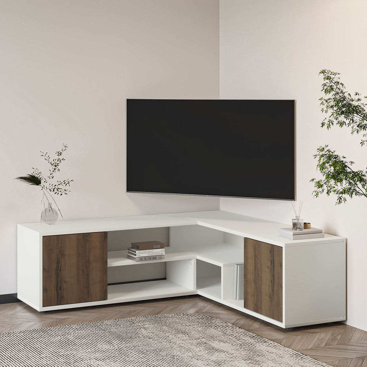 Comodă TV Rosa, Diverse culori, Diverse dimensiuni - Alb - Antique walnut - 120x35x40 cm | SKU: 382NRC2521 | Comodă TV Rosa, varianta Alb - Antique walnut - 120x35x40 cm, produs pentru amenajarea locuinței, disponibil online în România la CasaMob