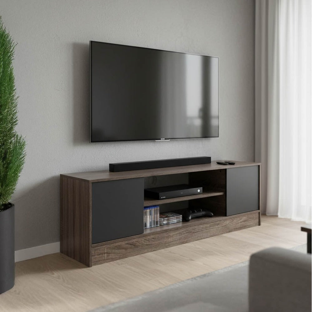Comodă TV Sasa, PAL melaminat, Stejar-Antracit, 120x35x42 cm