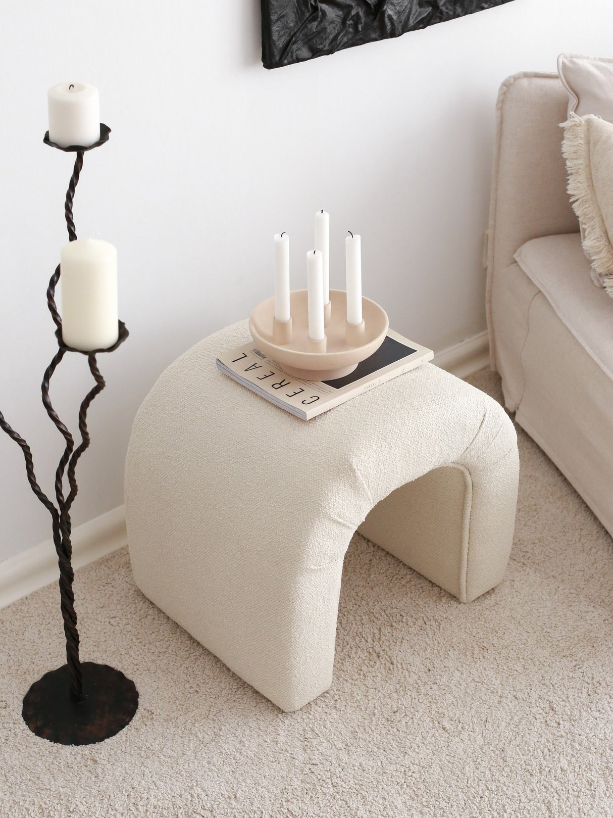 Taburet Nu Teddy, Crem, 51x46x45 cm