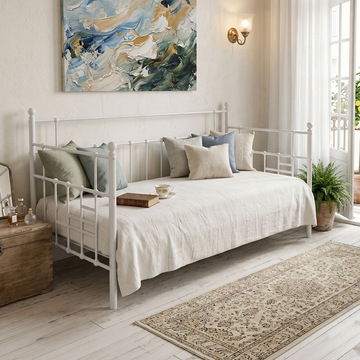 Canapea extensibilă Routha, metal, Diverse culori, 90x190 cm - Alb | SKU: 386-000015 | Canapea extensibilă Routha, metal, 90x190 cm, varianta Alb, produs pentru amenajarea locuinței, disponibil online în România la CasaMob