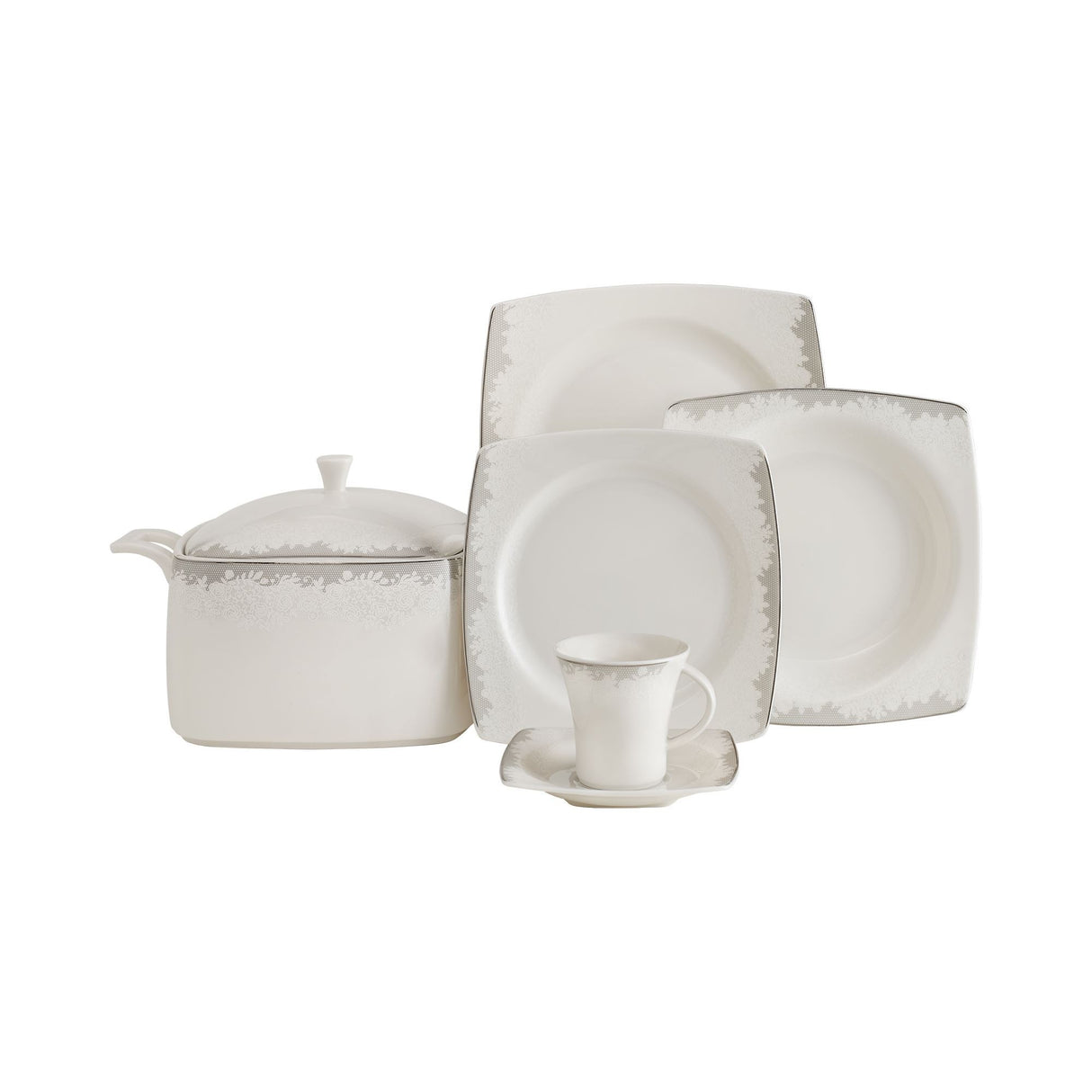 Serviciu de masă 85 bucăți GBSCR85KYT8305489, Alb - Argintiu, 26x26 cm