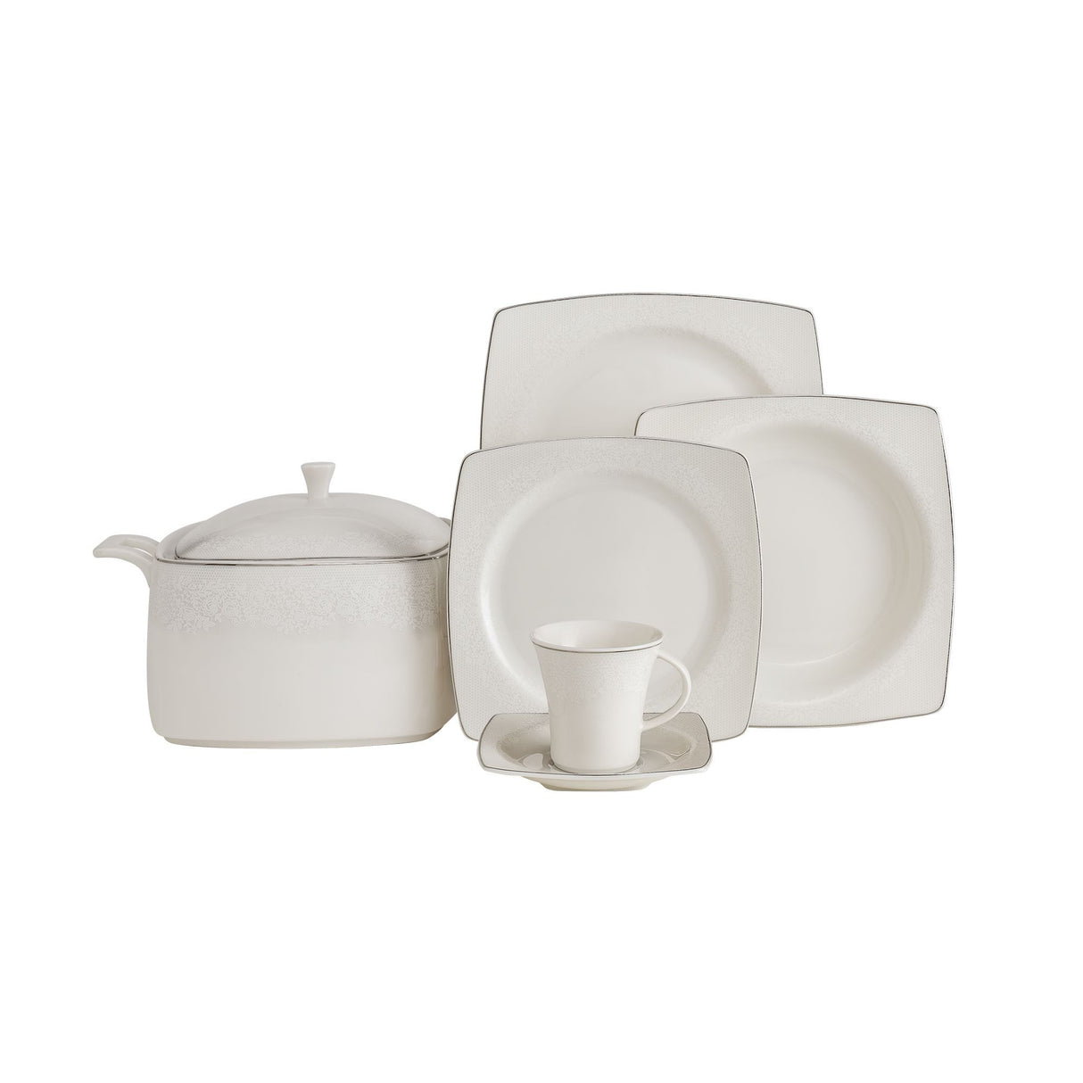 Serviciu de masă 85 bucăți GBSCR85KYT8305498, Alb - Argintiu, 26x26 cm