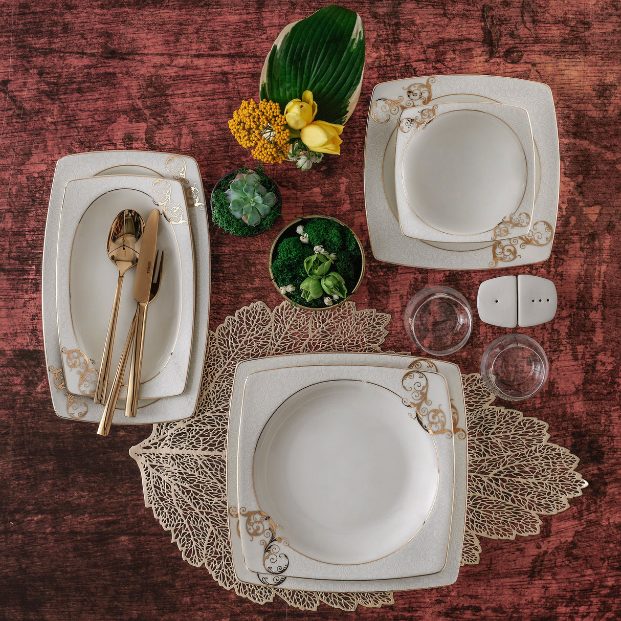 Serviciu de masă 85 bucăți GBSCR85KYT8405430, Alb - Auriu, 26x26x2 cm