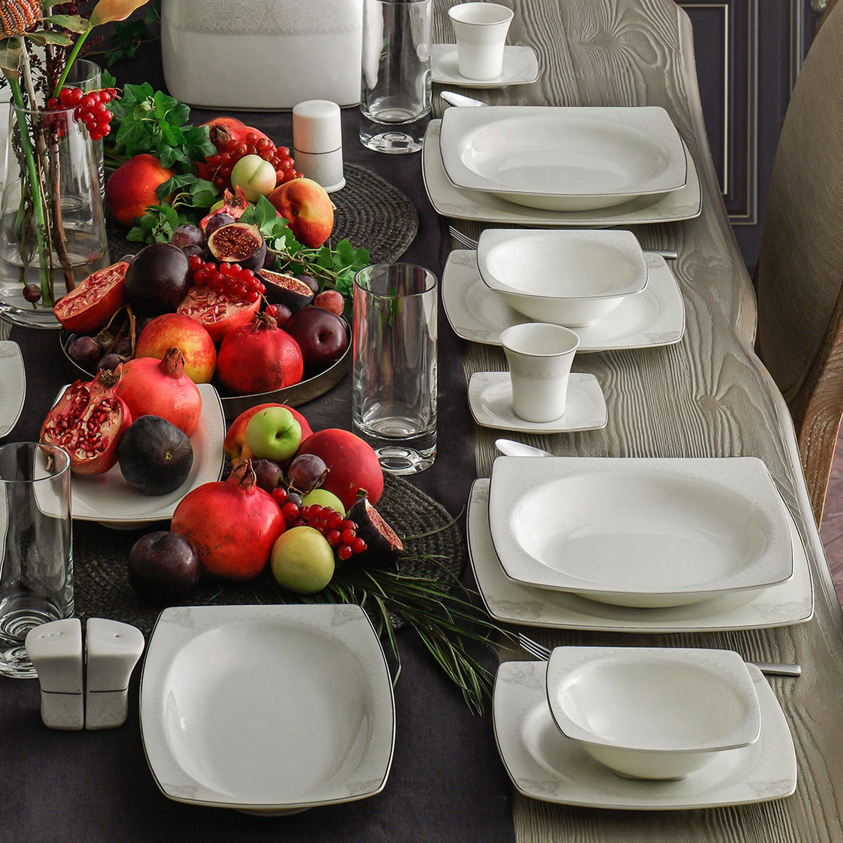 Serviciu de masă 85 bucăți GBSCR85KYT8405470, Alb - Gri, 26x26 cm