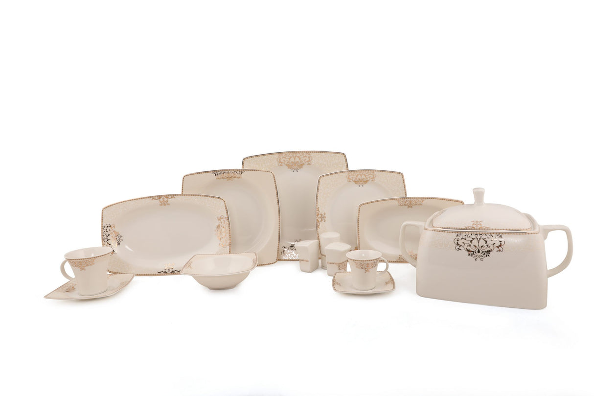 Serviciu de masă 85 bucăți GBSCR85KYT8405686, Alb - Auriu, 26x26x2 cm
