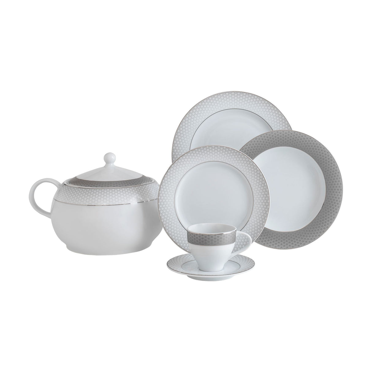 Serviciu de masă 84 bucăți TLS84YT9305437, Alb - Argintiu, 26x26 cm