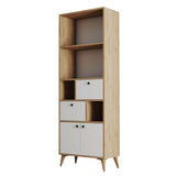 Bibliotecă Ninova - 1952, Stejar - Alb, 69x35x195 cm