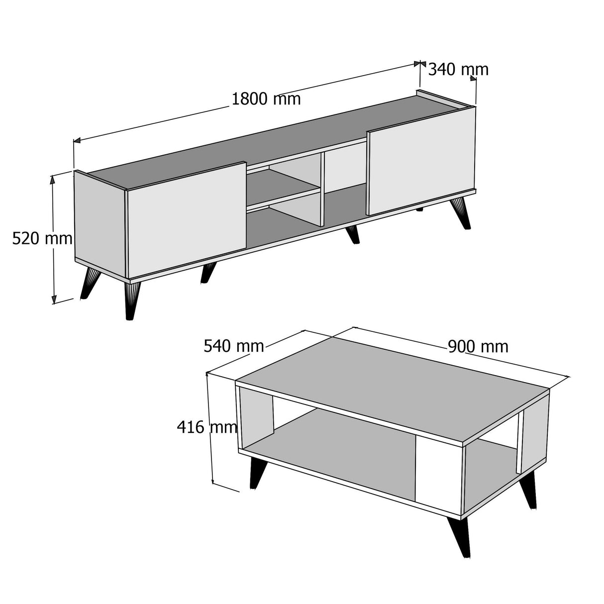 Set mobilă pentru sufragerie Set 1330 - 2024, Nuc - Negru, 180x34x52 cm