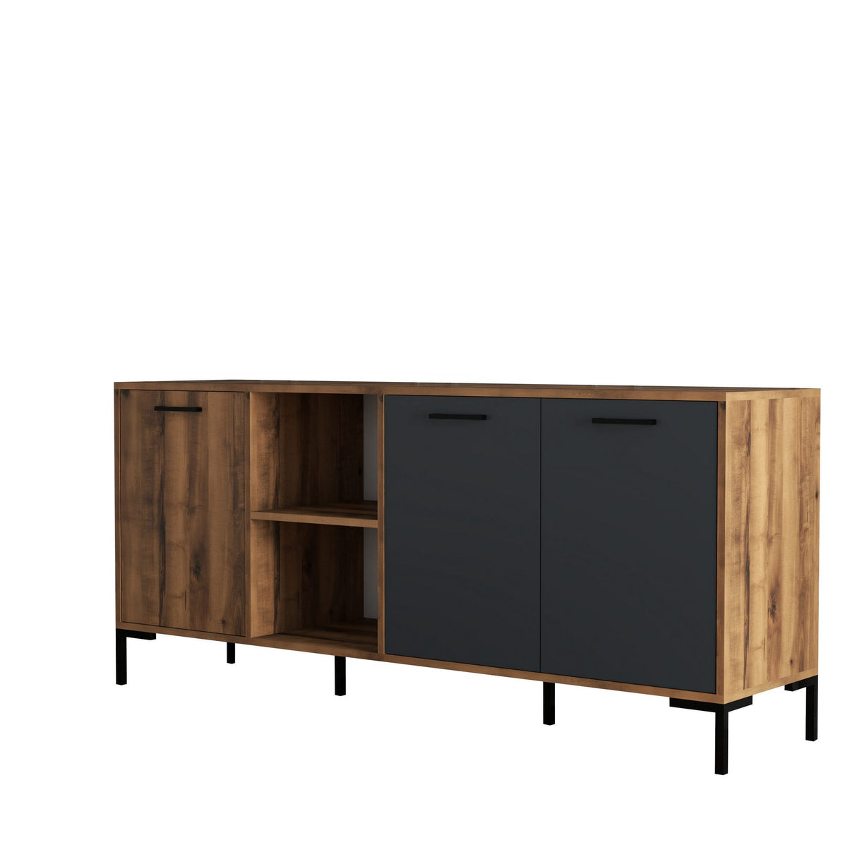 Set mobilă pentru sufragerie Set 1590-2080-1630, Nuc - Antracit, 150x34x52 cm