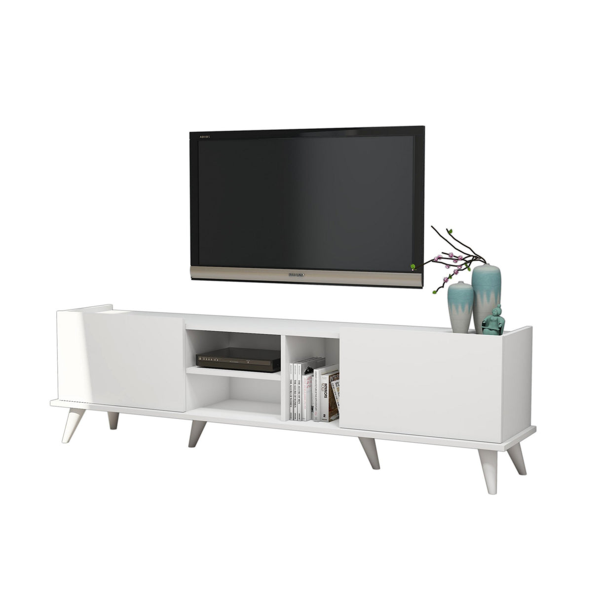 Comodă TV Elegante 1320, Alb, 180x34x52 cm