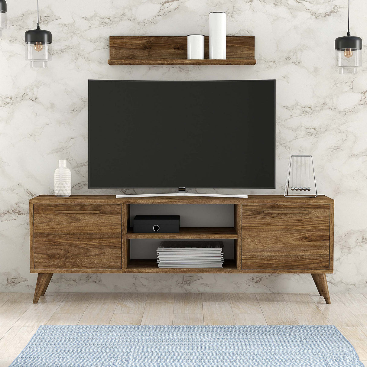 Comodă TV Senfoni 1116, Nuc, 138x30x49 cm